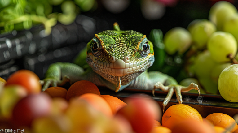 Comprehensive Green Anole feeding guide showing diverse diet options and feeding tools for proper nutrition