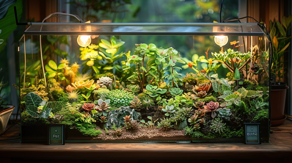 Green Anole terrarium 10-step DIY guide showing each setup phase and component installation process