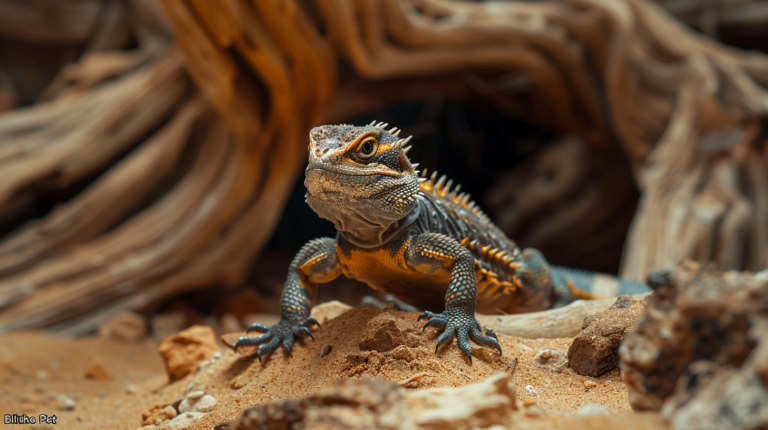 Uromastyx reptile showcasing distinctive spiny tail and impressive size in professional desert terrarium setup